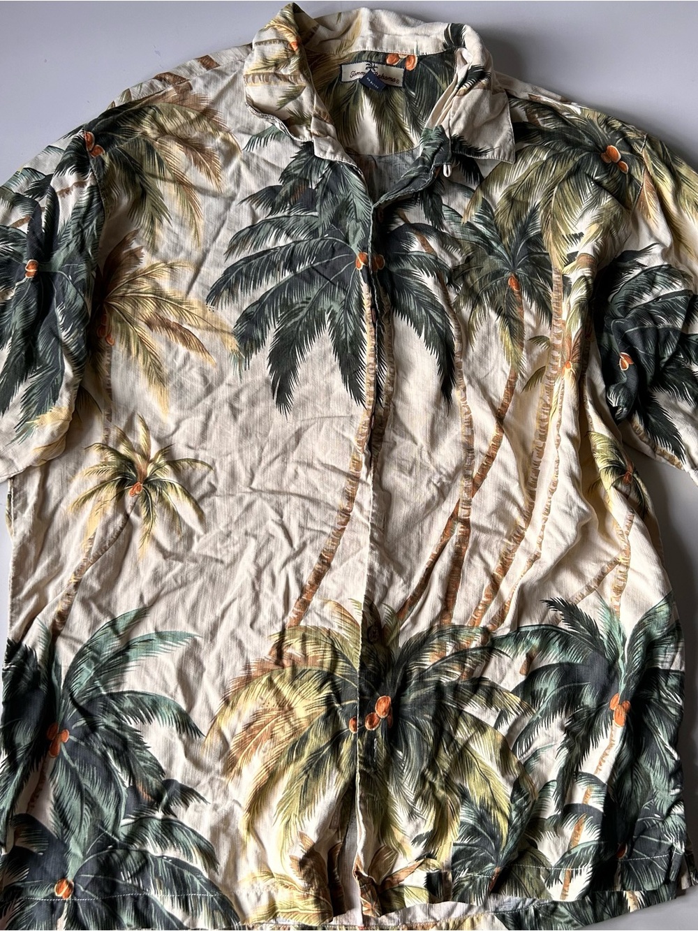 Tommy Bahama Cream Tropical Palm Print Button-Down Shirt